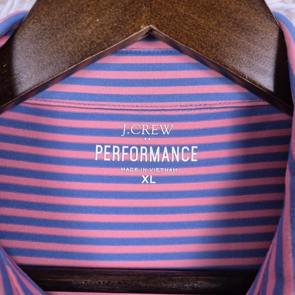J. Crew Performance Polo Shirt Mens XL Pink Blue Striped Short Sleeve CE838 Golf